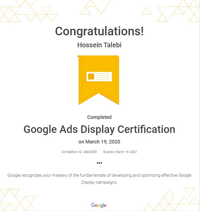  مدرک خلاقانه سئو گوگل - Google Ads Display Certificate