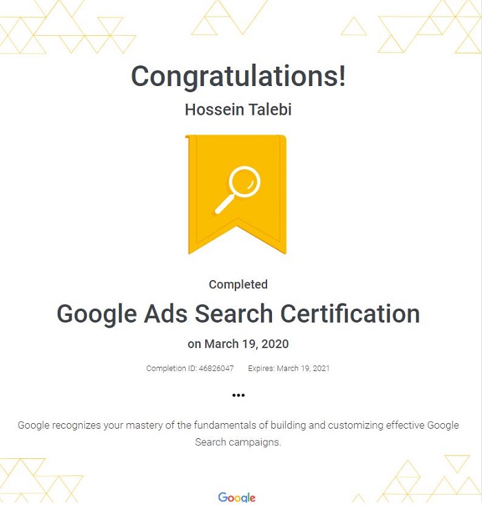 مدرک گوگل ادورز- Google Ads Search Certificate